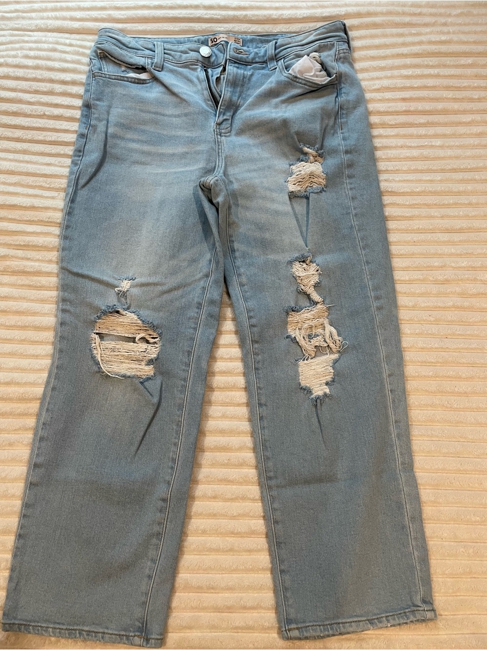 SO Light Blue Distressed Straight-Leg Jeans